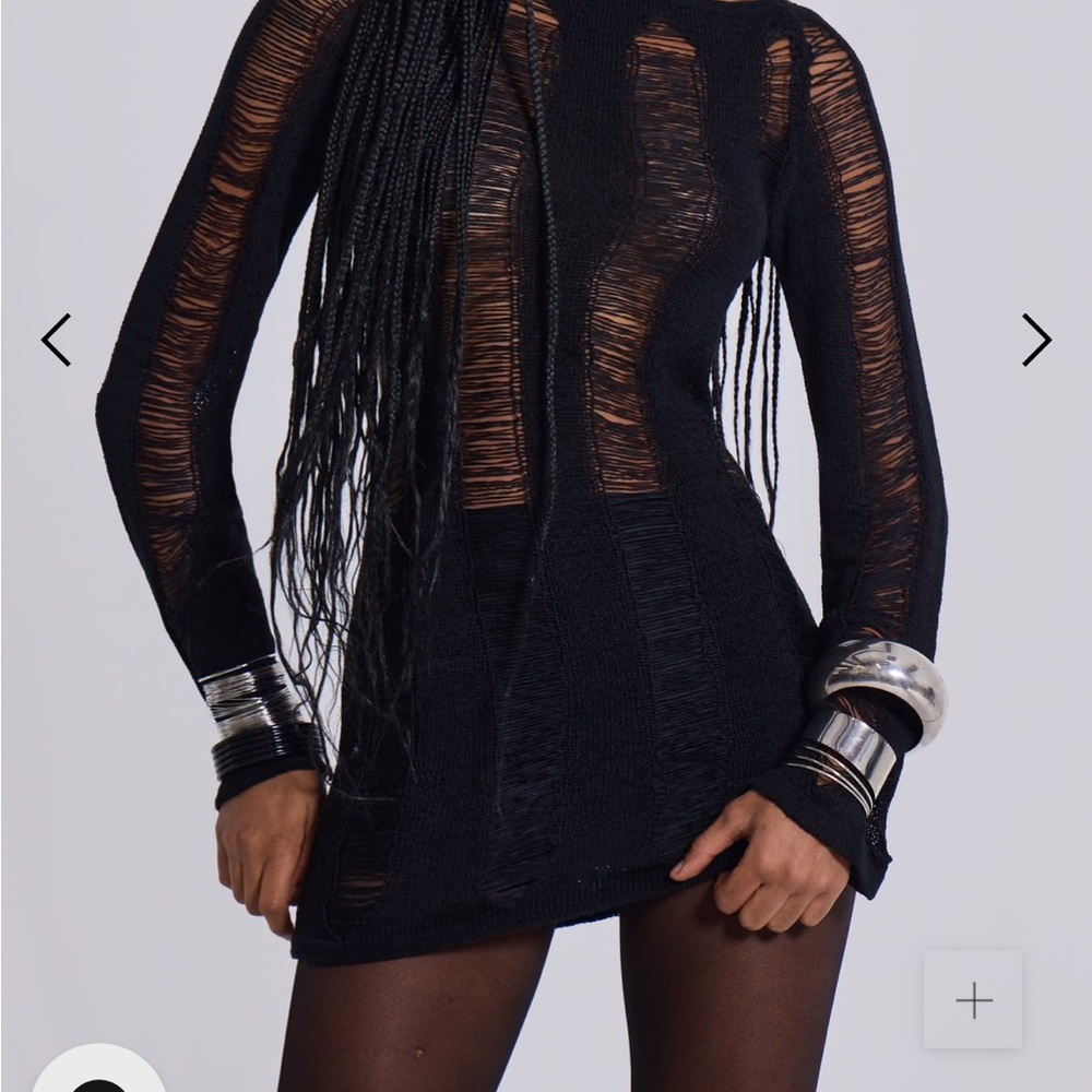 Jaded London Black Umbra Shredded Mini Dress